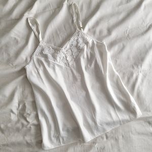 Silk White Cami with Lace Details